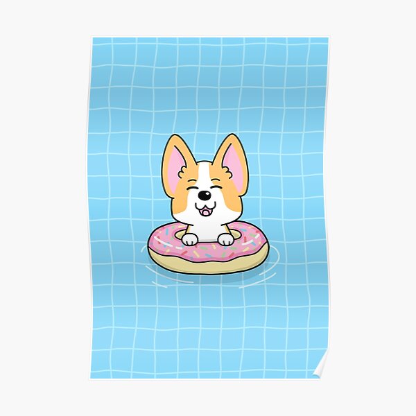 Corgi Donut Pool Float Summer Vibes Poster