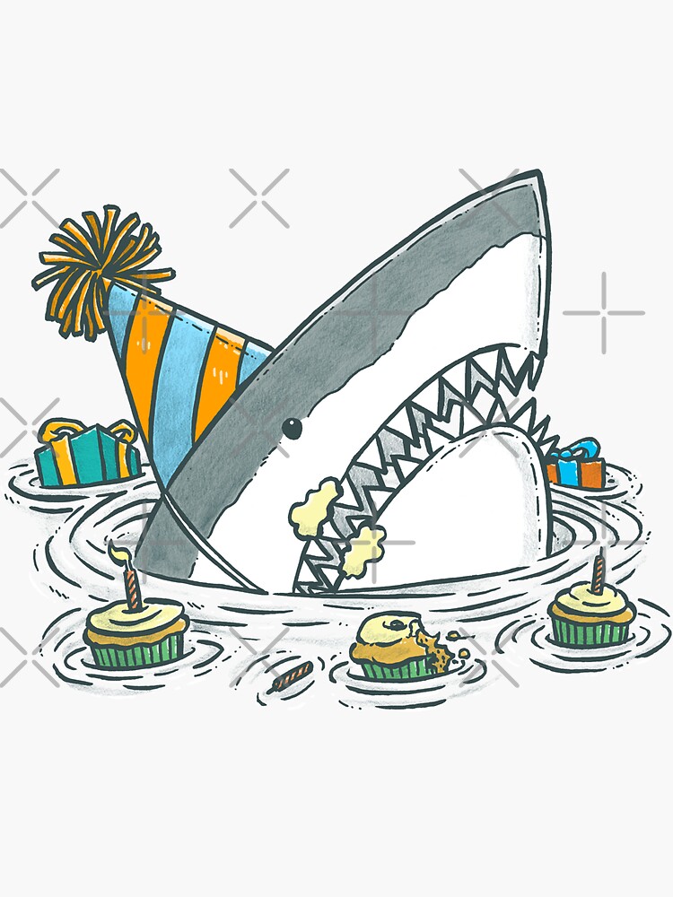 Thumbnail 3 of 3, Sticker, Birthday Shark II designed and sold by nickv47.