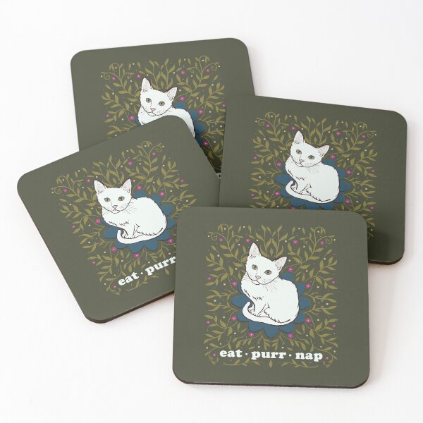 Item preview, Cat Wisdom Eat, Purr and Nap - Olive Green Floral illustration  designed and sold by FabiolaSantos.