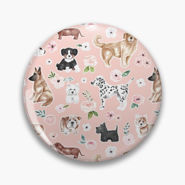 Item preview, Watercolor Dogs and Flowers on Pink, Pet Decor, Puppy Dog Art, Dog Illustration designed and sold by cateandrainn.