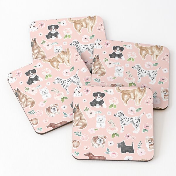 Item preview, Watercolor Dogs and Flowers on Pink, Pet Decor, Puppy Dog Art, Dog Illustration designed and sold by cateandrainn.