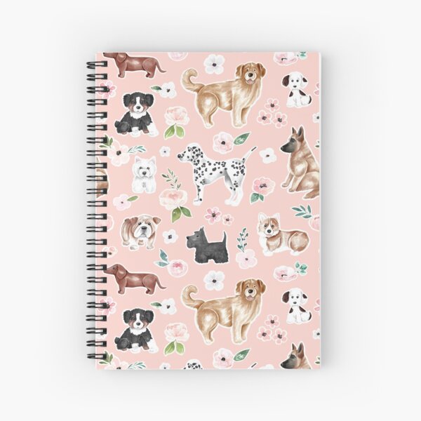 Vista previa del artículo con la obra «Acuarela de perros y flores en rosa, decoración de mascotas, arte de cachorro, ilustración de perro», diseñado y vendido por cateandrainn.