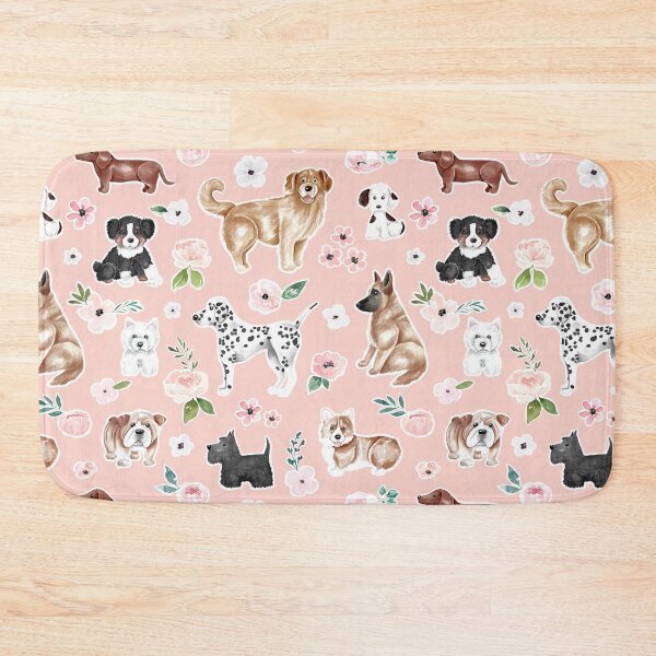 Item preview, Watercolor Dogs and Flowers on Pink, Pet Decor, Puppy Dog Art, Dog Illustration designed and sold by cateandrainn.