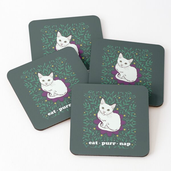 Item preview, Cat Wisdom Eat, Purr and Nap - Teal Floral illustration  designed and sold by FabiolaSantos.