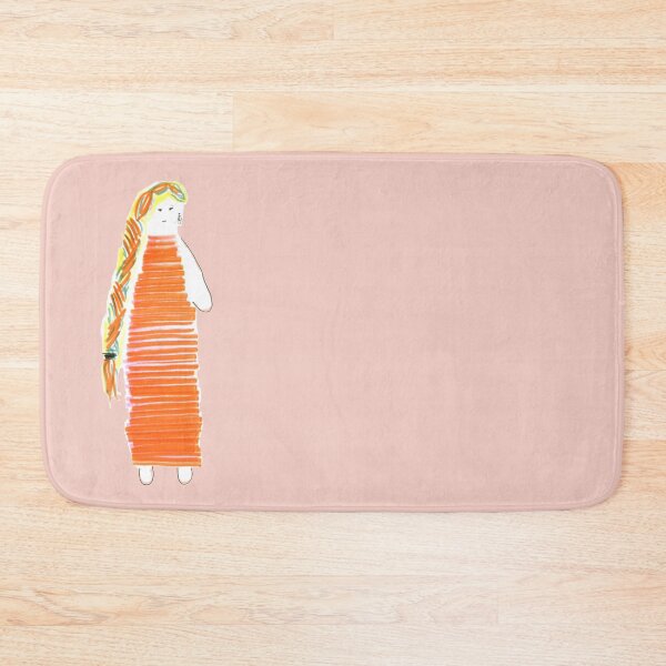 Item preview, Girl Doll Redhead Orange Dress Hand Drawn Pale Pink Background designed and sold by H3designs.