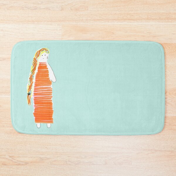 Item preview, Girl Doll Redhead Orange Dress Hand Drawn Pale Teal Turquoise Background designed and sold by H3designs.