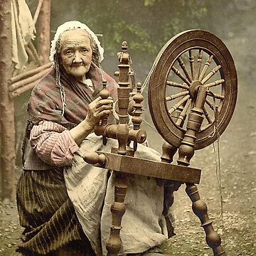 Artwork thumbnail, Old Irish Woman Spinner With Spinning Wheel by MugsAndDuds