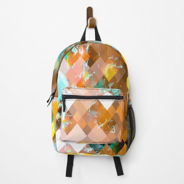 Item preview, geometric pixel square pattern abstract art background in brown yellow blue designed and sold by Mrvell.