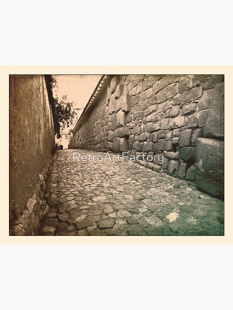 "Cobble Street Cusco, Peru Distressed Retro Sepia" Sticker for Sale