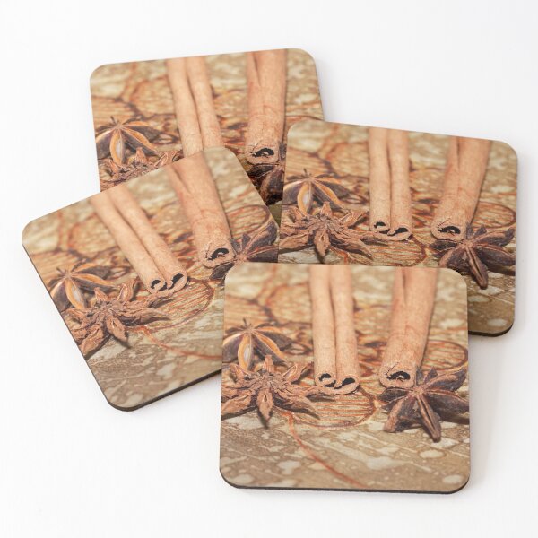 Item preview, Star anise and cinnamon sticks on a brown leather background designed and sold by Zosimus.
