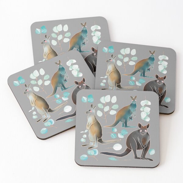 Item preview, Kangaroo - Cute Grey and Green Digital Illustration Animal Pattern designed and sold by TheRainbowRoom.