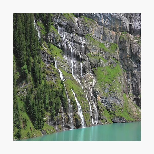 Item preview, Switzerland Waterfall by Lake Beautiful Photography Print designed and sold by aventi24.
