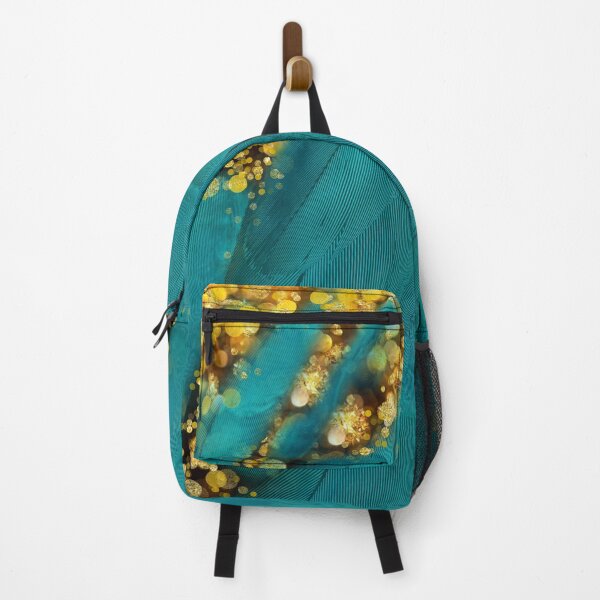 Item preview, Teal blue-green feather Fantasy art, gold sparkles designed and sold by Glimmersmith.
