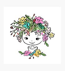 Female portrait with floral hairstyle Photographic Print