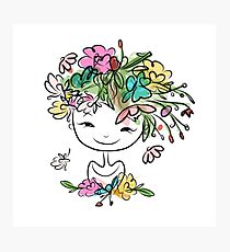 Female portrait with floral hairstyle Photographic Print