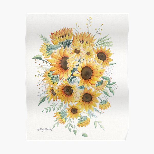 Loose Watercolor Sunflowers Poster
