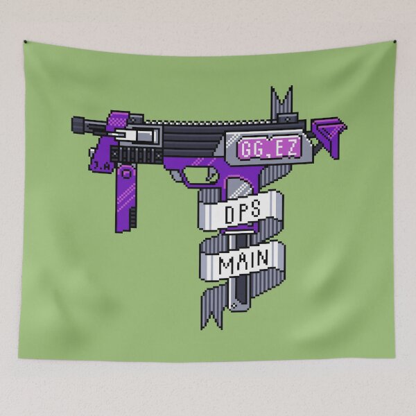 Item preview, DPS Main Gamer Purple Green Pixel Art Submachine Gun designed and sold by JessicaAmber.
