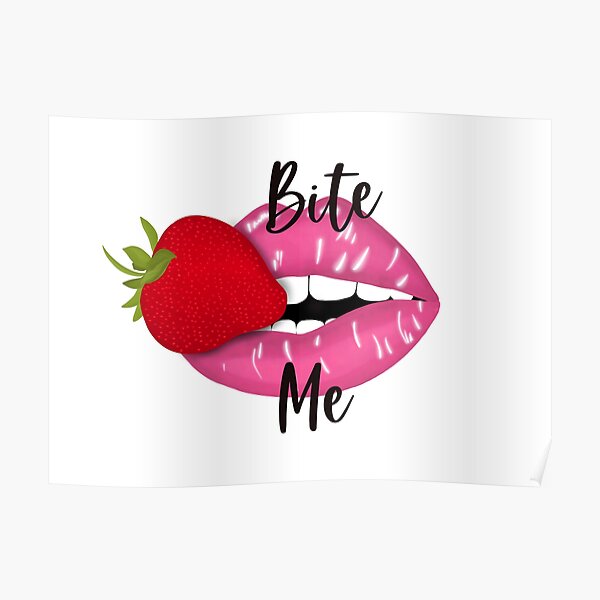 Lips Biting Fruit Drawing Strawberry - Ontem Wallpaper