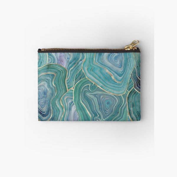 Item preview, Pastel Teal and Gold Watercolor Agate stone pattern, lovely and soft swirls of light teal colors with gold accents designed and sold by Orianah.