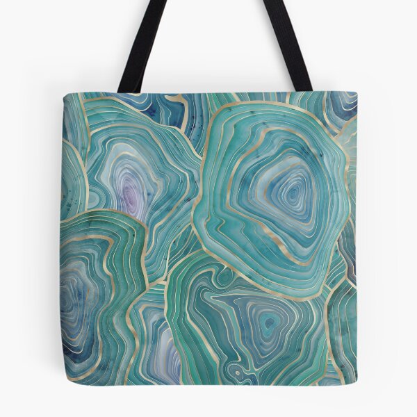 Item preview, Pastel Teal and Gold Watercolor Agate stone pattern, lovely and soft swirls of light teal colors with gold accents designed and sold by Orianah.