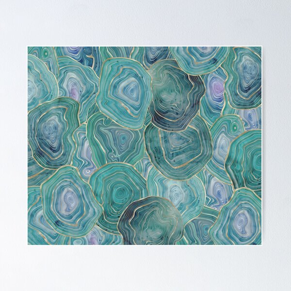 Item preview, Pastel Teal and Gold Watercolor Agate stone pattern, lovely and soft swirls of light teal colors with gold accents designed and sold by Orianah.