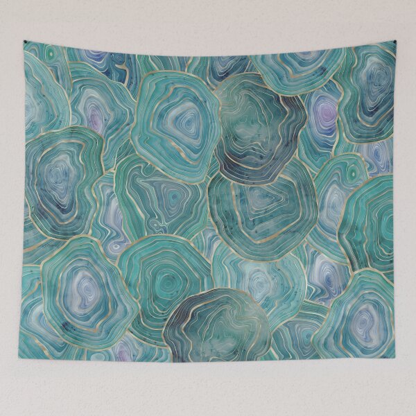 Item preview, Pastel Teal and Gold Watercolor Agate stone pattern, lovely and soft swirls of light teal colors with gold accents designed and sold by Orianah.
