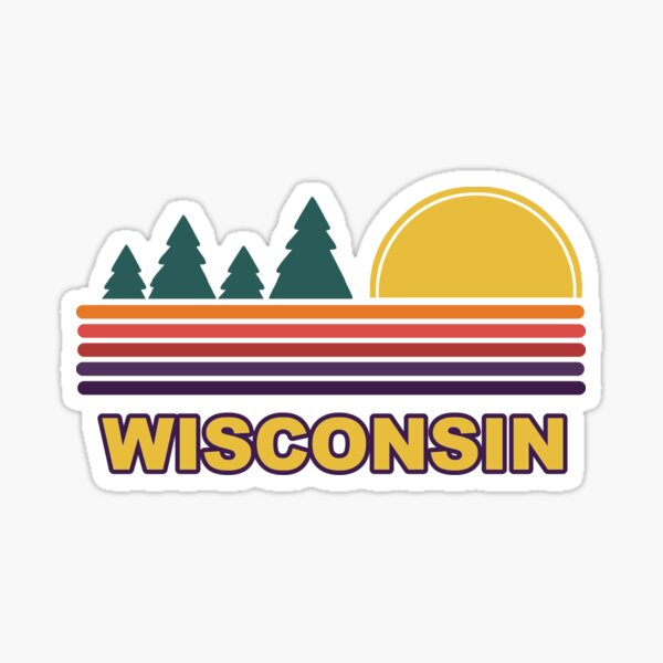 Vista previa del artículo con la obra «Pinos del atardecer retro del estado de Wisconsin», diseñado y vendido por Spaceshipsells.