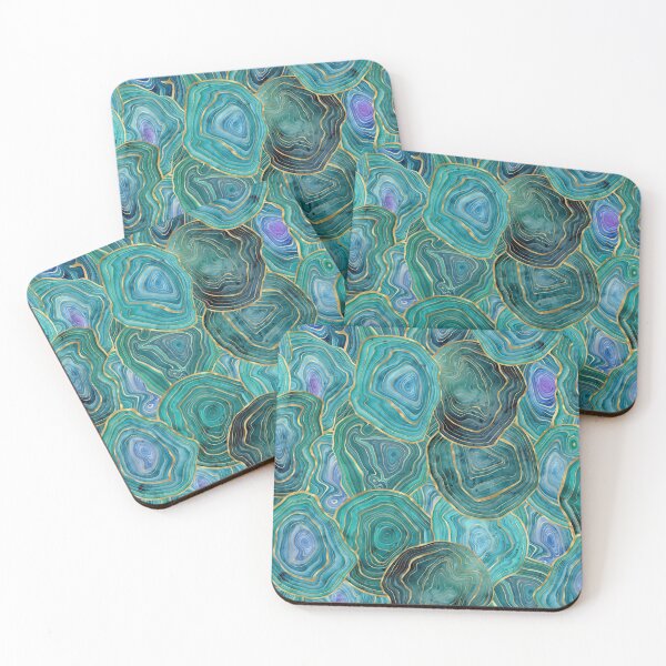 Item preview, Teal and Gold Watercolor Agate stone pattern, lovely and soft swirls of light teals and blues with gold accents designed and sold by Orianah.