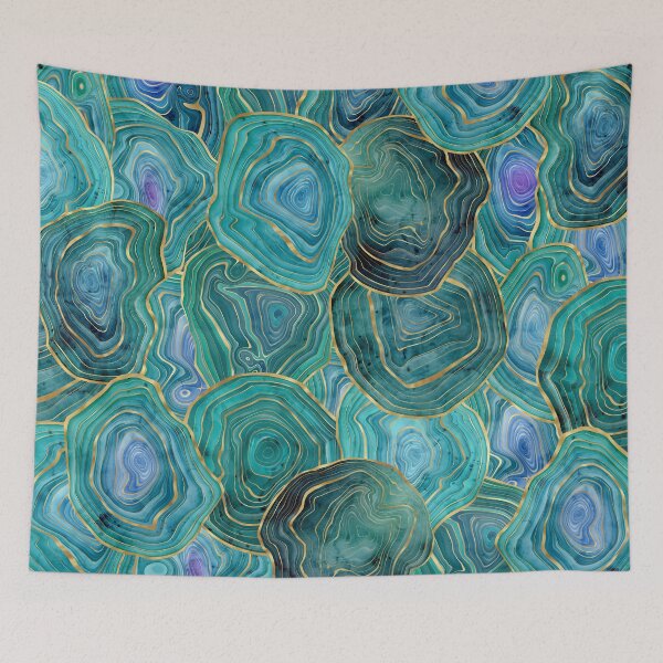 Item preview, Teal and Gold Watercolor Agate stone pattern, lovely and soft swirls of light teals and blues with gold accents designed and sold by Orianah.