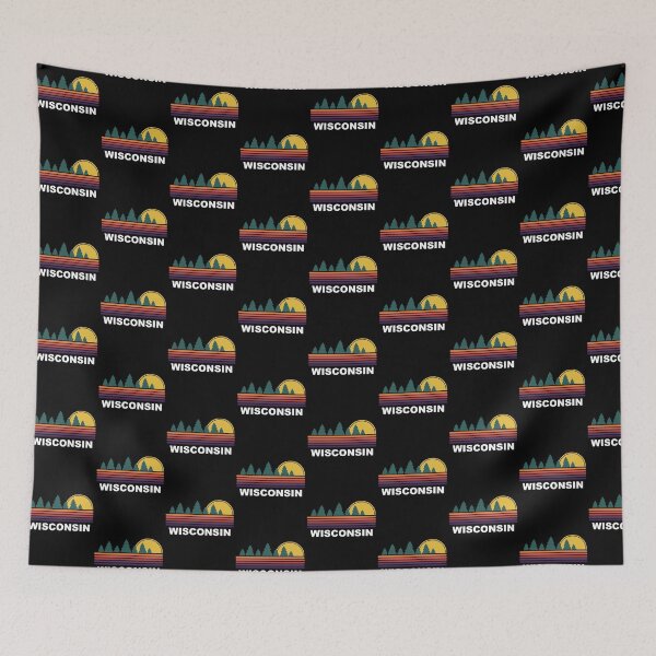 Item preview, Wisconsin State Retro Sunset Pine Trees White Lettering designed and sold by Spaceshipsells.