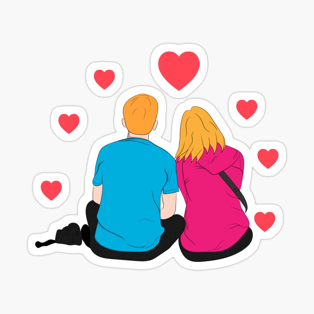 graphics drawing couple boy and girl sit and heart around on white  background concept romantic couple valentineday