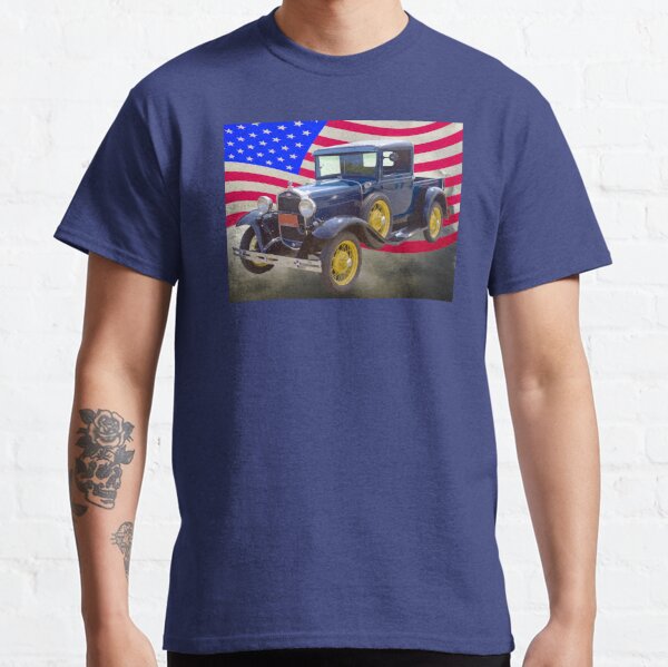 1930 Model A Ford Pickup And American Flag Classic T-Shirt