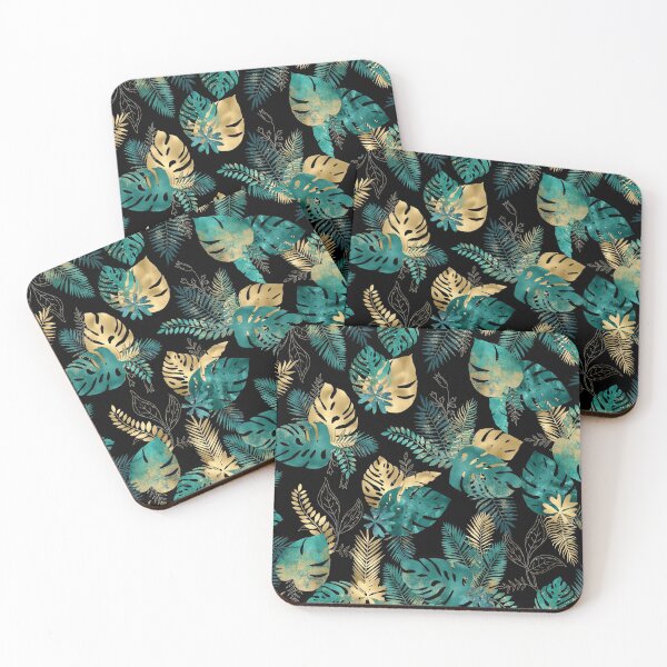 Item preview, Teal and Gold foil leaves, bright and lush foliage pattern, large teal and gold tropical leaves designed and sold by Orianah.