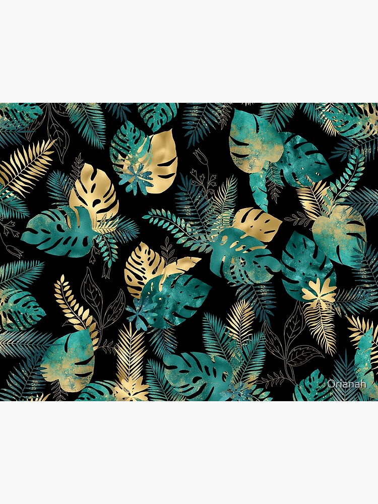 Teal and Gold foil leaves, bright and lush foliage pattern, large teal and  gold tropical leaves Art Board Print for Sale by Orianah