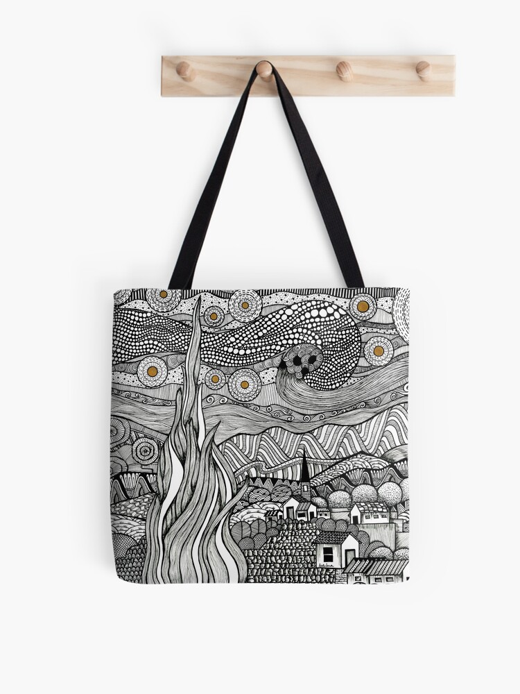 Black Canvas Cotton Zipper Tote Bag - Starry Night by Van Gogh – Soulla