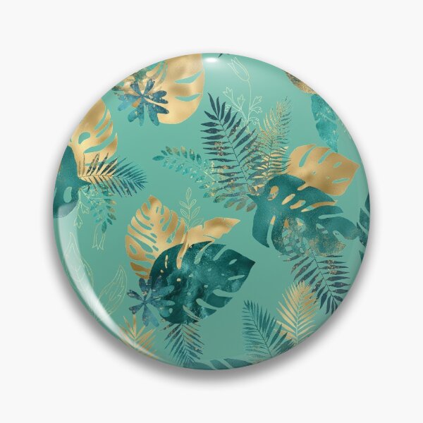 Item preview, Teal and Gold foil leaves, bright and lush foliage pattern, large teal and gold tropical leaves designed and sold by Orianah.