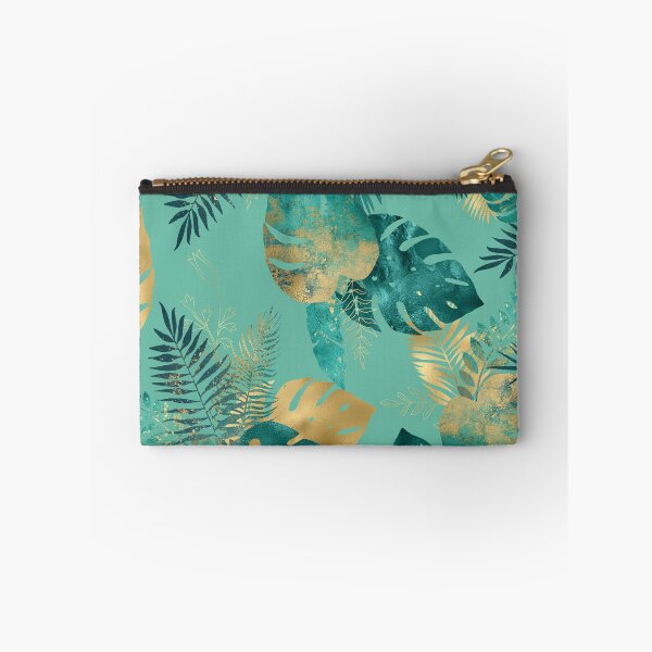 Item preview, Teal and Gold foil leaves, bright and lush foliage pattern, large teal and gold tropical leaves designed and sold by Orianah.