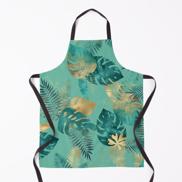 Item preview, Teal and Gold foil leaves, bright and lush foliage pattern, large teal and gold tropical leaves designed and sold by Orianah.