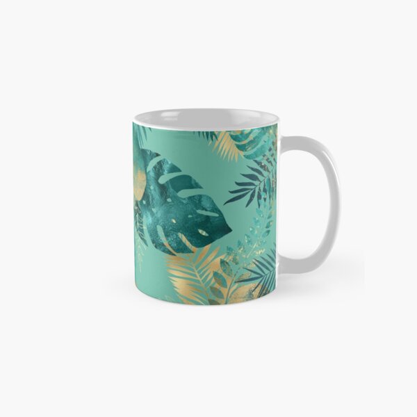 Item preview, Teal and Gold foil leaves, bright and lush foliage pattern, large teal and gold tropical leaves designed and sold by Orianah.