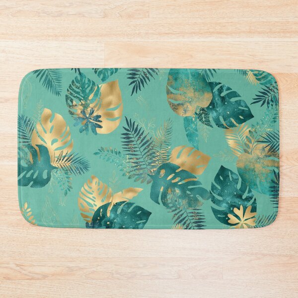 Item preview, Teal and Gold foil leaves, bright and lush foliage pattern, large teal and gold tropical leaves designed and sold by Orianah.