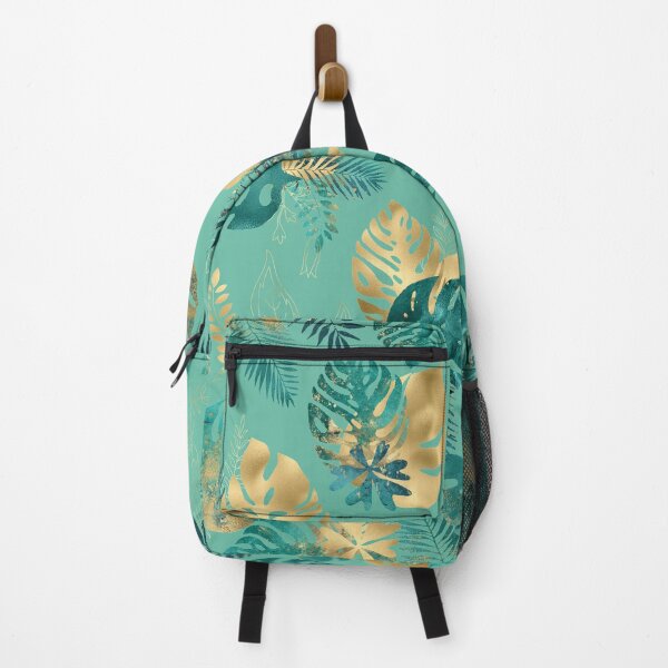 Item preview, Teal and Gold foil leaves, bright and lush foliage pattern, large teal and gold tropical leaves designed and sold by Orianah.