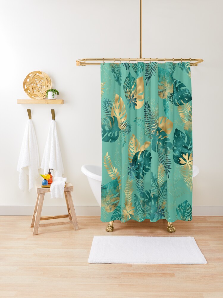 Teal and store gold shower curtain