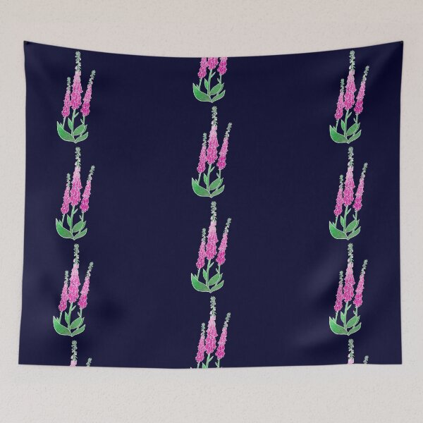 Item preview, Pink foxgloves on navy background  designed and sold by DesignsByJaycee.