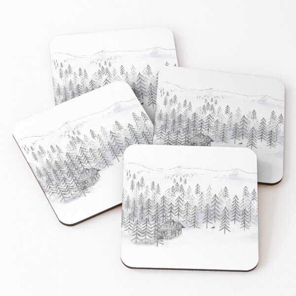 Item preview, Woodland Retreat Log Cabin Drawing in Black and White  designed and sold by Maddy Bennett.
