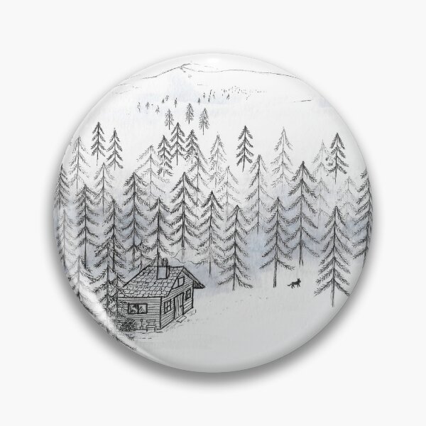 Item preview, Woodland Retreat Log Cabin Drawing in Black and White  designed and sold by Maddy Bennett.