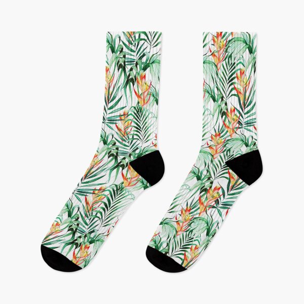 Item preview, Colorful tropical watercolor birds of paradise flowers and leaves, beautiful green leaves, orange and yellow colors of the bird of paradise flowers pattern designed and sold by Orianah.