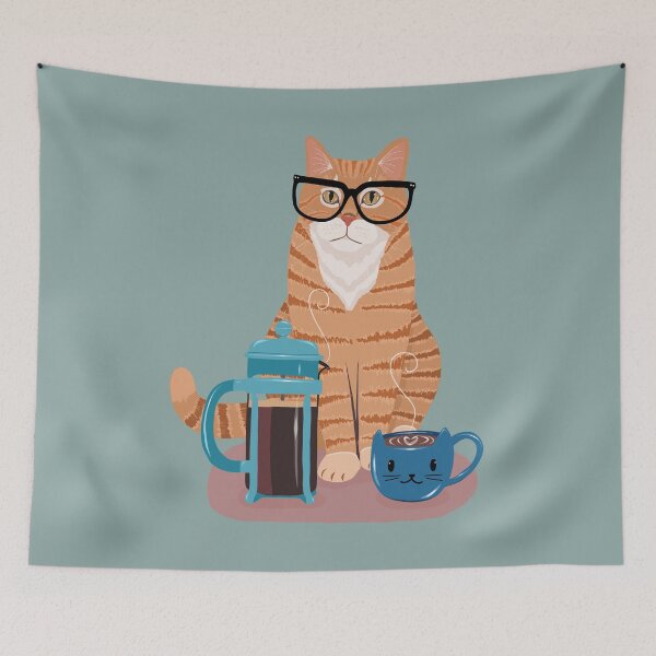 Item preview, Ginger Nerd Cat with Coffee designed and sold by KilkennyCat Art.