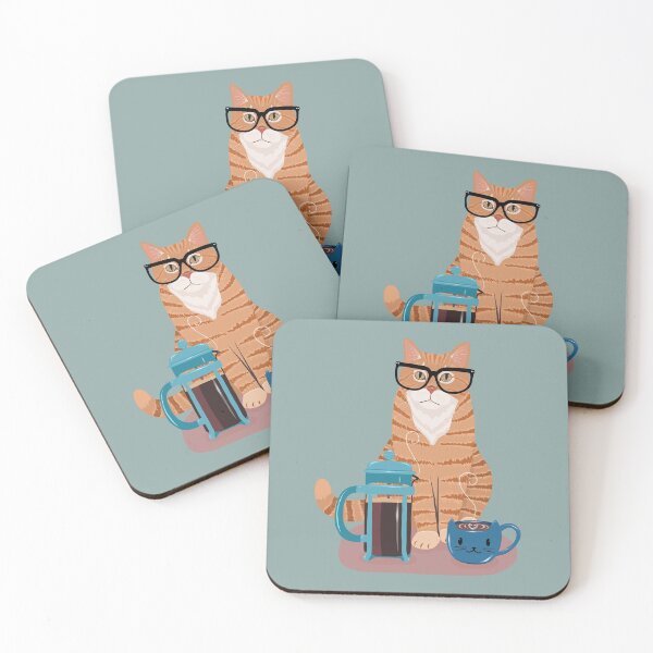 Item preview, Ginger Nerd Cat with Coffee designed and sold by KilkennyCat Art.