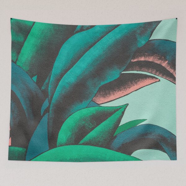 Item preview, Imaginary Leaves - Whimsical Leaf Pattern in Bold Greens with Pink Accents designed and sold by Georgia Mizuleva.