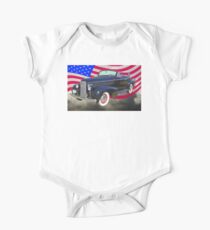 Black 1938 Cadillac Lasalle With United States Flag One Piece - Short Sleeve